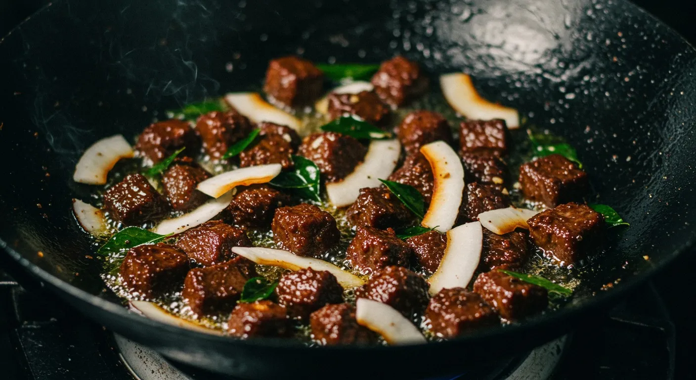 Kerala Beef Ularthiyathu (Beef Fry) cooking step