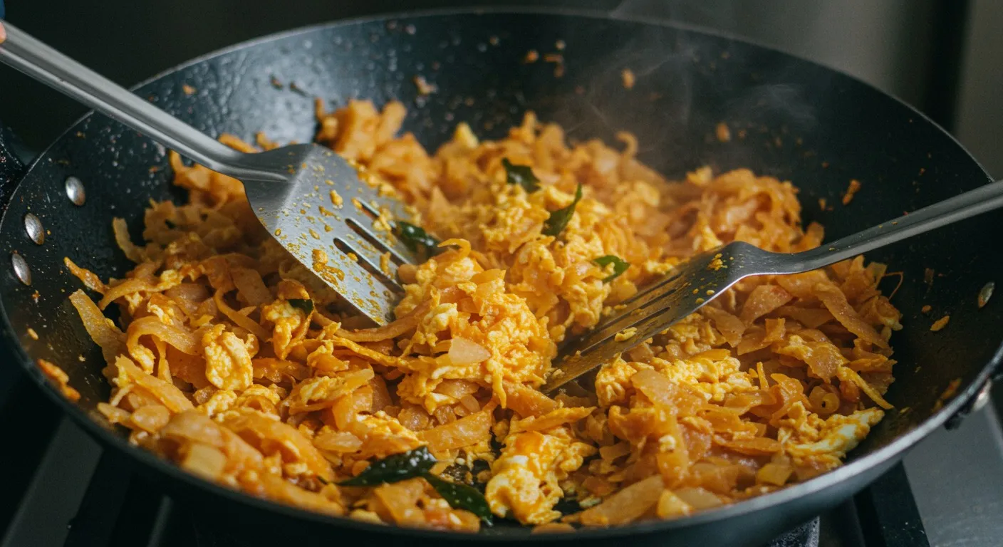 Egg Kothu Parotta cooking step
