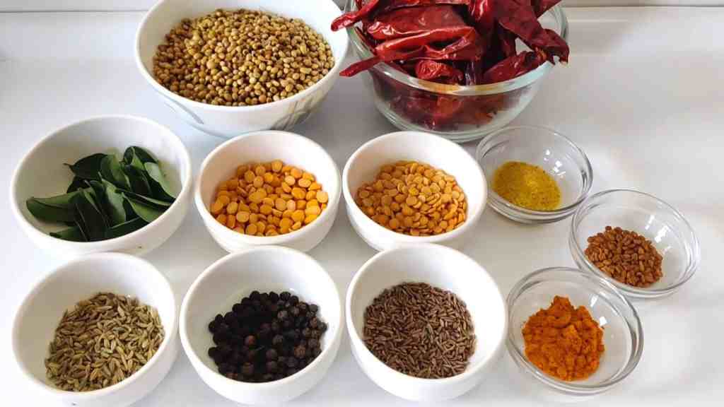 ingredients for Homemade Rasam Powder 